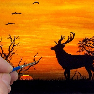 水彩画のシルエットの描き方、水彩画の夕焼けの描き方をステップバイステップで学ぶ