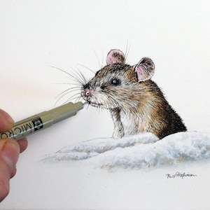 Tuschestift und Waschanleitung, Schneebesen-Maus-Aquarell Grußkarte, einfache Aquarellmalerei