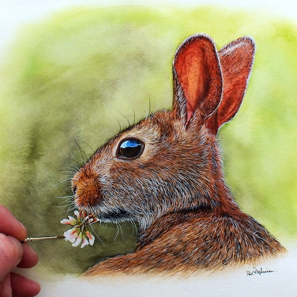 How to Paint Realistic Fur in Watercolor, Rabbit Watercolour Tutorial, Step by Step Painting Lesson, Learn to Paint Detail Animal Art