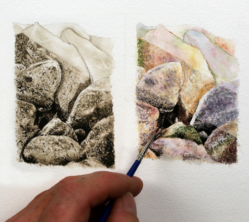 Realistic Watercolor Course, Learn to Paint Rocks that Look Real, Stone and Pebble Illustration Tutorials image 1