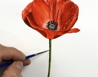 How to Paint Realistic Flowers Using Watercolor, Poppy Illustration in Watercolour, Art Tutorial