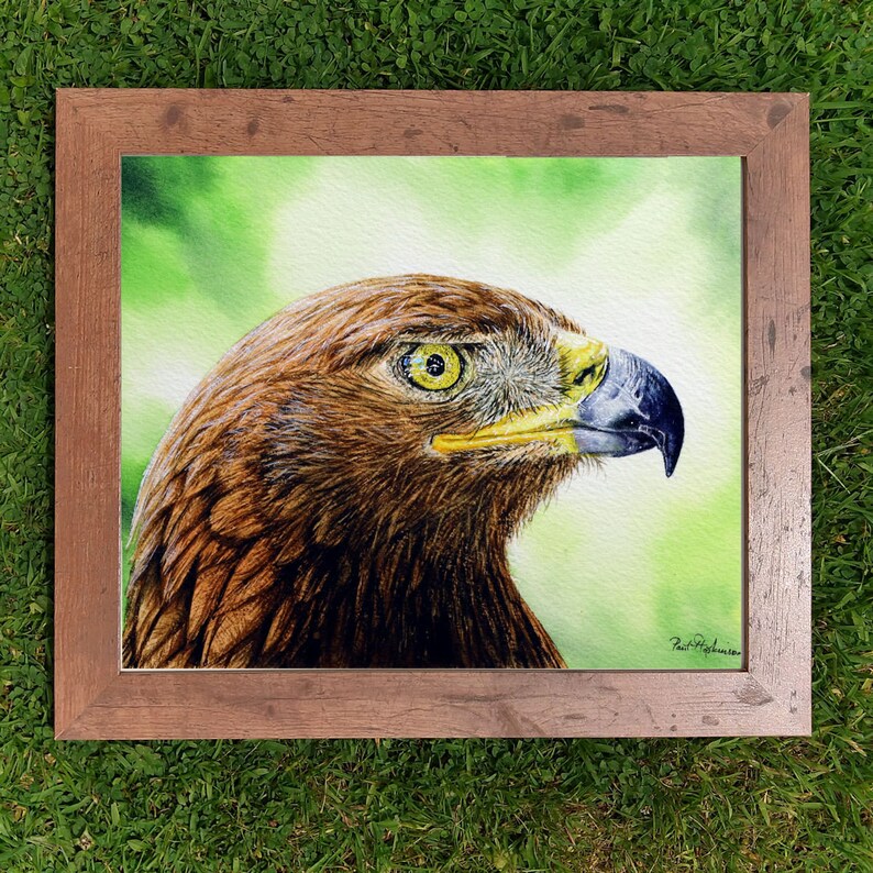 The painting in a wooden frame, which has been laid on a lawn.