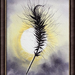 The grass seed head painting in a dark brown frame.