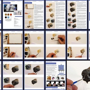 The lesson overview for the nose painting, again laid out with photos alongside written text.  There's a page showing the materials needed, and  the photo and drawing are included too.