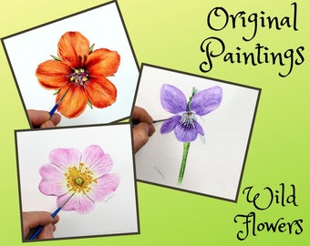 ORIGINAL Wild Flower Watercolour Paintings, Wild Flower Illustrations, Realistic Watercolor Flower Art, Botanical Studies