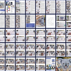 An overview collage of all the pages in this lesson.  They are laid out with photos alongside text, and then lots of full-width photos showing the progression of the painting from start to finish.