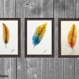 Original Watercolour Feather Paintings, Colourful Watercolor Wall Art, Affordable Art, Feather Art image 3