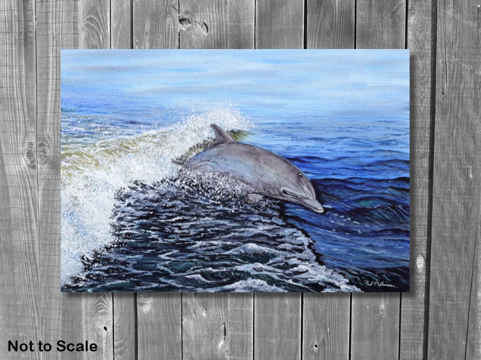 オリジナル水彩画イルカの絵画、リアルな野生動物のアートワーク