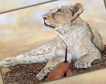 ORIGINAL Lion Cub Painting, Completed in Fine-Art, Realistic Detail