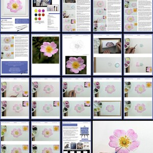 An overview image of all the pages in this painting tutorial.  There are pages with written text alongside photos of Paul's work, and also lots of larger photos of his work in progress too.  The project is laid out in steps.
