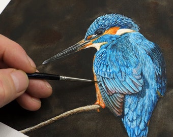 Original Painting of a Kingfisher, Realistic Watercolour of a British Bird, Wildlife Illustration Art