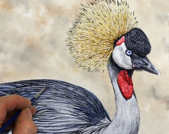 Bird Painting Watercolor Workshop, Learn at Home at Your Own Pace, Watercolour Painting Tutorial, East African Crowned Crane