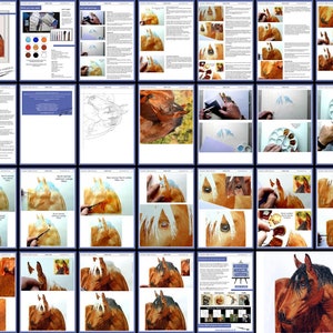 All the pages in the downloadable lessons displayed as a collage.  You can see the progression through the painting via the photos that are part of the lesson.  There is also written guidance too alongside the photos.