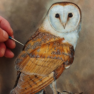 絵の描き方を学ぶ、PDF 水彩フクロウのチュートリアル、猛禽類の水彩画レッスン、リアルなアートイラスト、アーティストギフト、メンフクロウの絵画