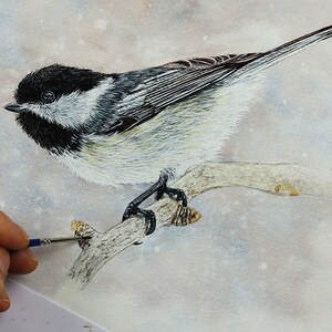 The bird is now painted and Paul is working on the little branch that it is perched on.  This has some pale brown details added on it so far.