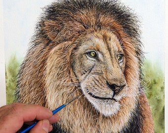 Watercolor Lion Painting Course, Learn to Paint a Big Cat in Watercolor with this Art Tutorial, Downloadable Illustration PDF