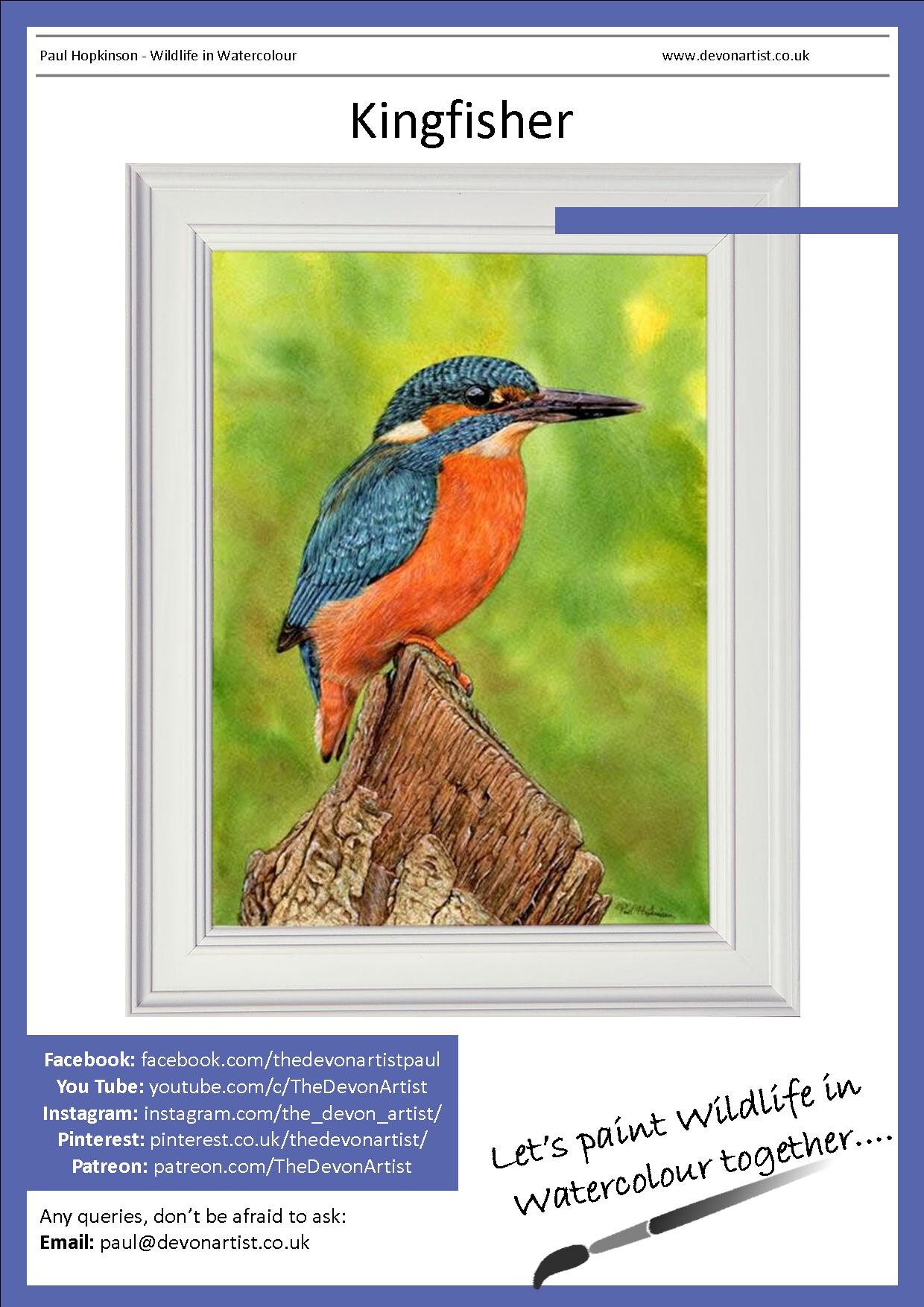 カワセミの水彩画チュートリアル：リアルな鳥のアート（PDF