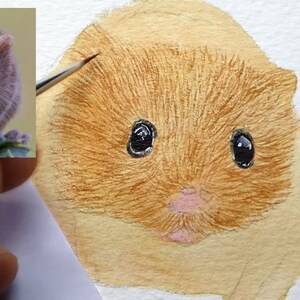 An early point in the painting as Paul starts to add the fine hairs to the head of the mouse.  He has already but a warm brown wash over the whole animal and painted its eyes.