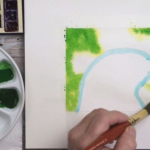 An early photo as Paul works on the background.  This is green and yellow, fading to white around the edge of the bird.