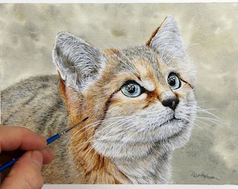 How to Paint Realistic Watercolour Cats, Sand Cat Watercolor Painting Lesson, Illustration Art Tutorial