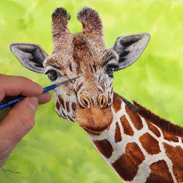 Cómo pintar una jirafa realista en acuarela, arte de ilustración de acuarela de animales, curso de pintura en línea