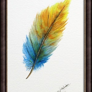 Original Watercolour Feather Paintings, Colourful Watercolor Wall Art, Affordable Art, Feather Art image 10