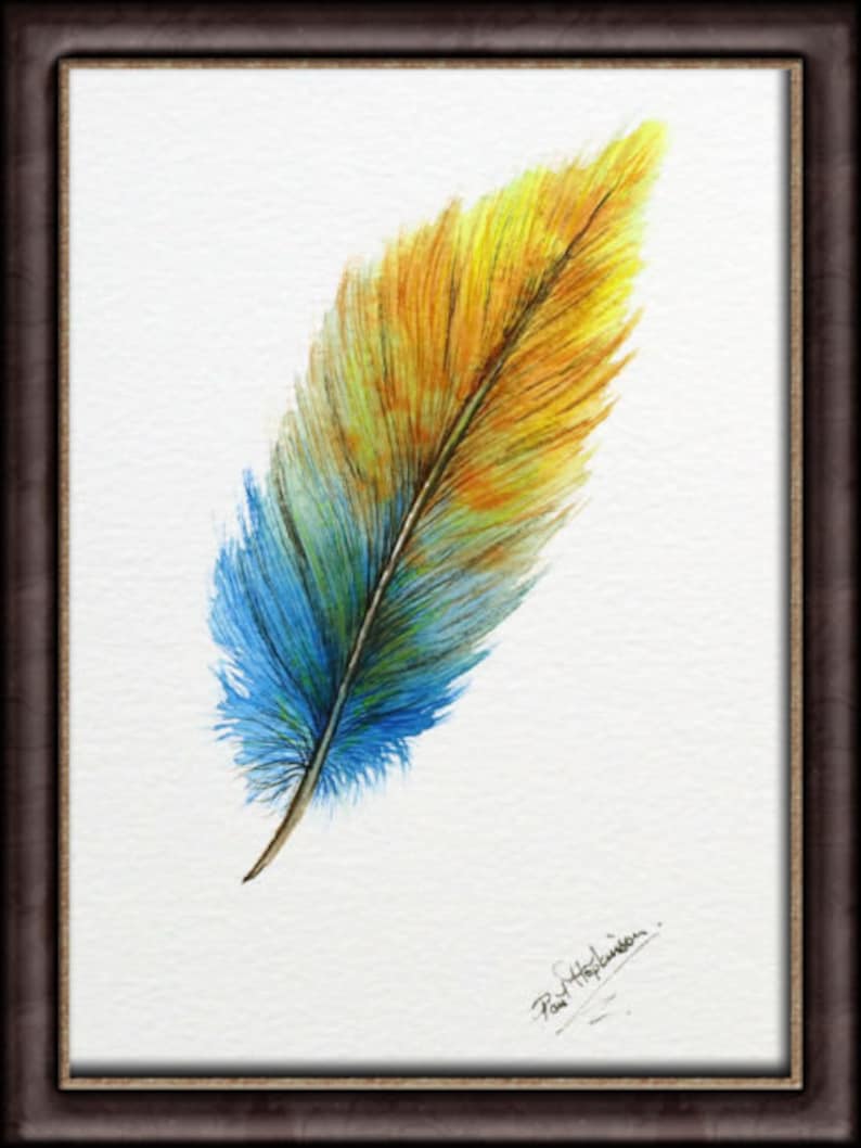 Original Watercolour Feather Paintings, Colourful Watercolor Wall Art, Affordable Art, Feather Art image 10