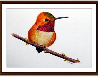 ハチドリと花のアクリル画 Hummingbird 原画　アート ハチドリと花のアクリル画 Hummingbird 原画 アート ハチドリと