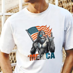Bigfoot 4th of July Shirt, Bigfoot Merica Shirt, Patriotic Bigfoot Shirt, Sasquatch Flag Shirt, Independence Shirt, Funny 4th July Tee