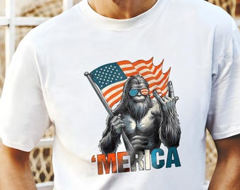 Big Foot 4. Juli Shirt, Big Foot Merica Shirt, Bunt Bunt Shirt, Sasquatch Flagge Shirt, Unabhängigkeit Shirt, lustiges 4. Juli T-Shirt