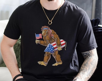 Big Foot 4. Juli Shirt, Big Foot Merica Shirt, Bunt Bunt Shirt, Sasquatch Flagge Shirt, Unabhängigkeit Shirt, lustiges 4. Juli T-Shirt