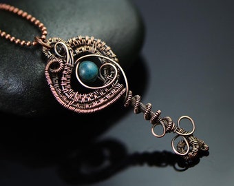 Key pendant copper wire wrap key jewelry apatite gemstone pendant unique gift 18th or 21st birthday fantasy skeleton key