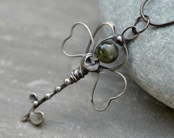 Shamrock key pendant moss agate key necklace 18th 21st birthday gift Celtic clover charm skeleton key handmade jewelry