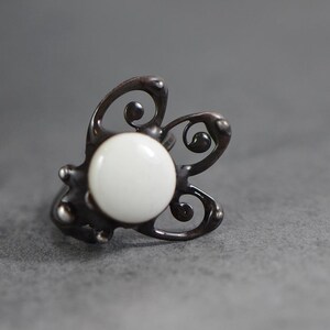 Snowdrop ring artistic black chalk white stained glass ring adjustable fit any size cocktail ring jewelry gift ring designer handmade gift