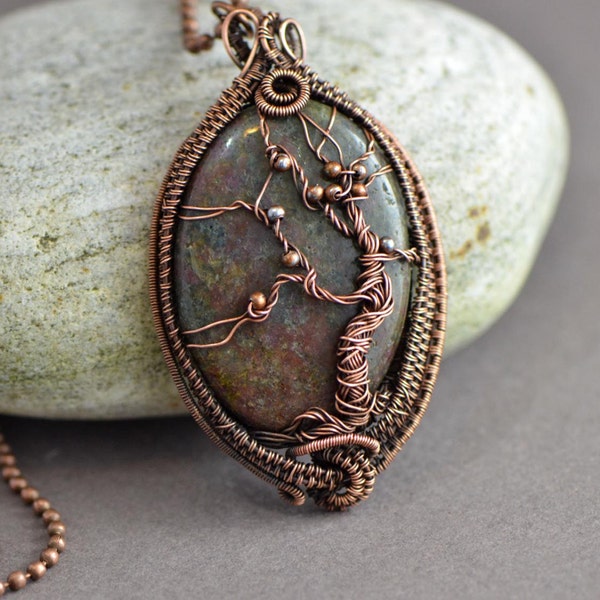 Tree of life wire wrapped pendant Celtic copper wire weave necklace wild ruby gemstone handmade wire jewelry druids pagan Adam Eve Eden