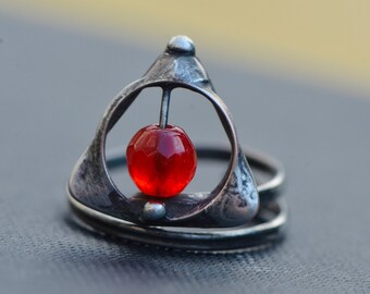 Ruby ring magical symbol adjustable ring gemstone magic jewelry witch ring talisman handmade ring raw metalwork July birthstone hallows