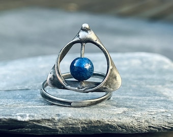 Hallows adjustable ring lapis lazuli gemstone teen gift magical symbol magical jewelry witch ring August birthstone adjustable ring