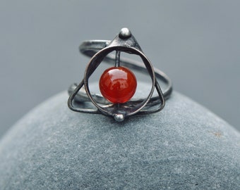 Hallows adjustable ring carnelian gemstone gift magical symbol magical jewelry witch ring triangular adjustable ring