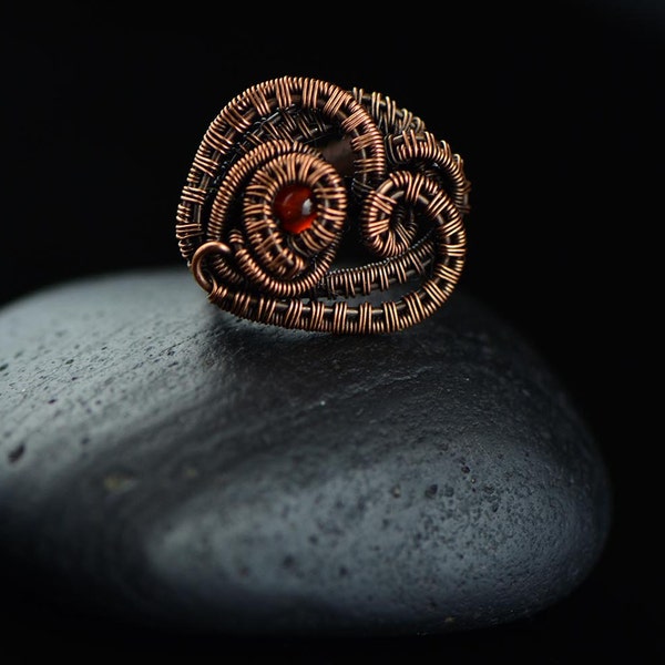 Copper wire wrap ring dragon heart ring carnelian gemstone jewelry heart love wirework detailed statement ring mystical size 6.5 US N UK