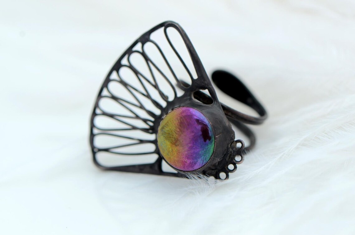 Cocktail Ring Stained Glass Ring Adjustable Big Large Ring Etsy