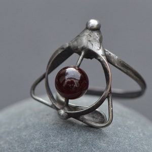 Garnet ring magical symbol adjustable ring gemstone magic jewelry witch ring triangular handmade ring raw metalwork vintage style hallows