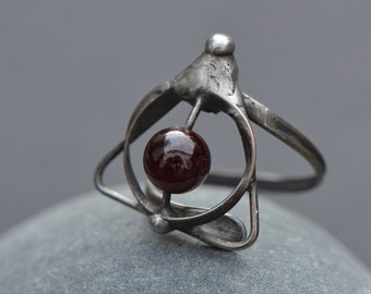 Garnet ring magical symbol adjustable ring gemstone magic jewelry witch ring triangular handmade ring raw metalwork vintage style hallows