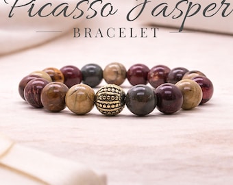 Picasso Jasper Bracelet, Earthy Gemstone Jewelry, 7 Inch-Stretch Bracelet Handmade