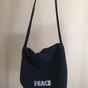 Black Messenger Peace Patch bag Inside & Outside Pockets with Snap Close