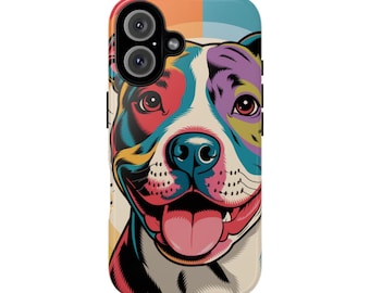 Colorful Dog Phone Case | Cute Pitbull Art | Tough Cases | Pet Lover Gift, Dog Mom Present, Tech Accessories, Dog-Themed Merchandise