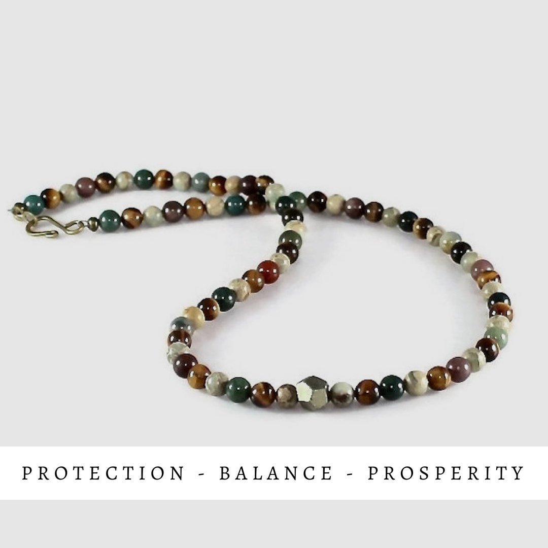 Mens Protection Gemstone Necklace Men's Beaded Necklace Etsy