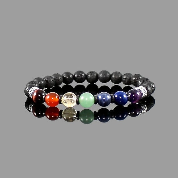 7 Chakra Real Stones Bracelet For Men Or Women Lava Rock Etsy