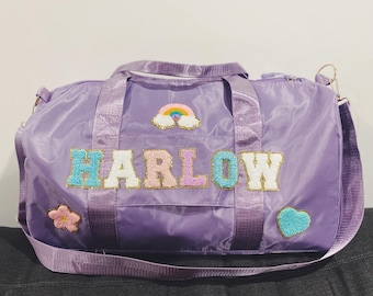 Bolsa de deporte/baile/viaje personalizada para niños pequeños o niños / Rosa o morado / Parches cosidos