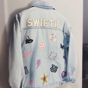 Personalized Women’s Swiftie Denim Jacket with Chenile Patches-SEWN ON | Lover | 13 | Reputation | Taylor Swift | Eras Tour | Perfect gift |