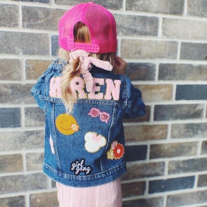 Personalized Disney Denim Jacket with Chenile Patches for Baby, Toddler and Kids-patches are SEWN on | Trip to Disney |